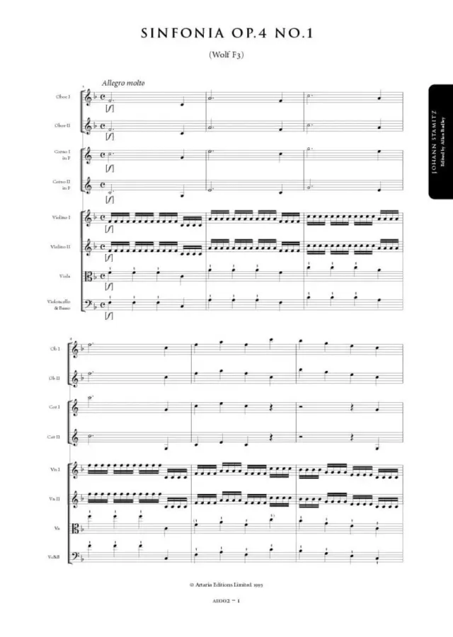 Artaria Stamitz Symphony in F major, Op. 4, No. 1 Sinfonie