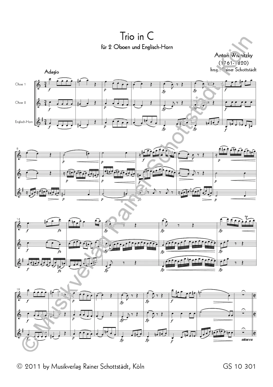 Musikverlag Rainer Schottstädt Trio in C Noten 2 Oboen Englischhorn