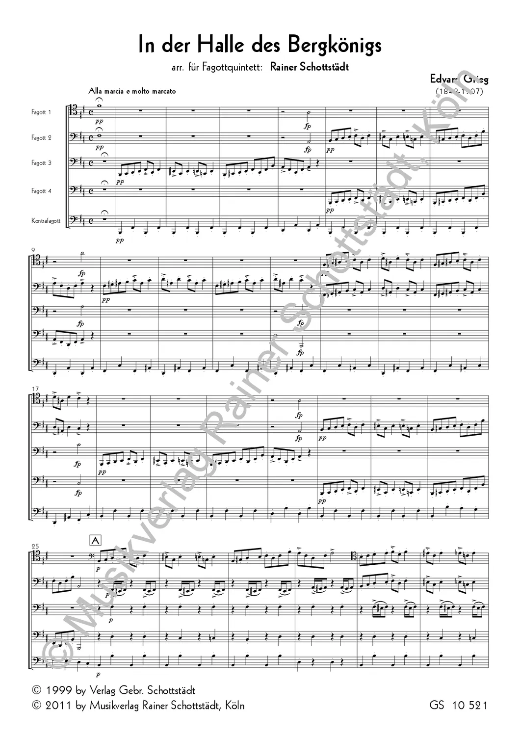 Musikverlag Rainer Schottstädt In der Halle des Bergkönigs Noten Fagottquintett