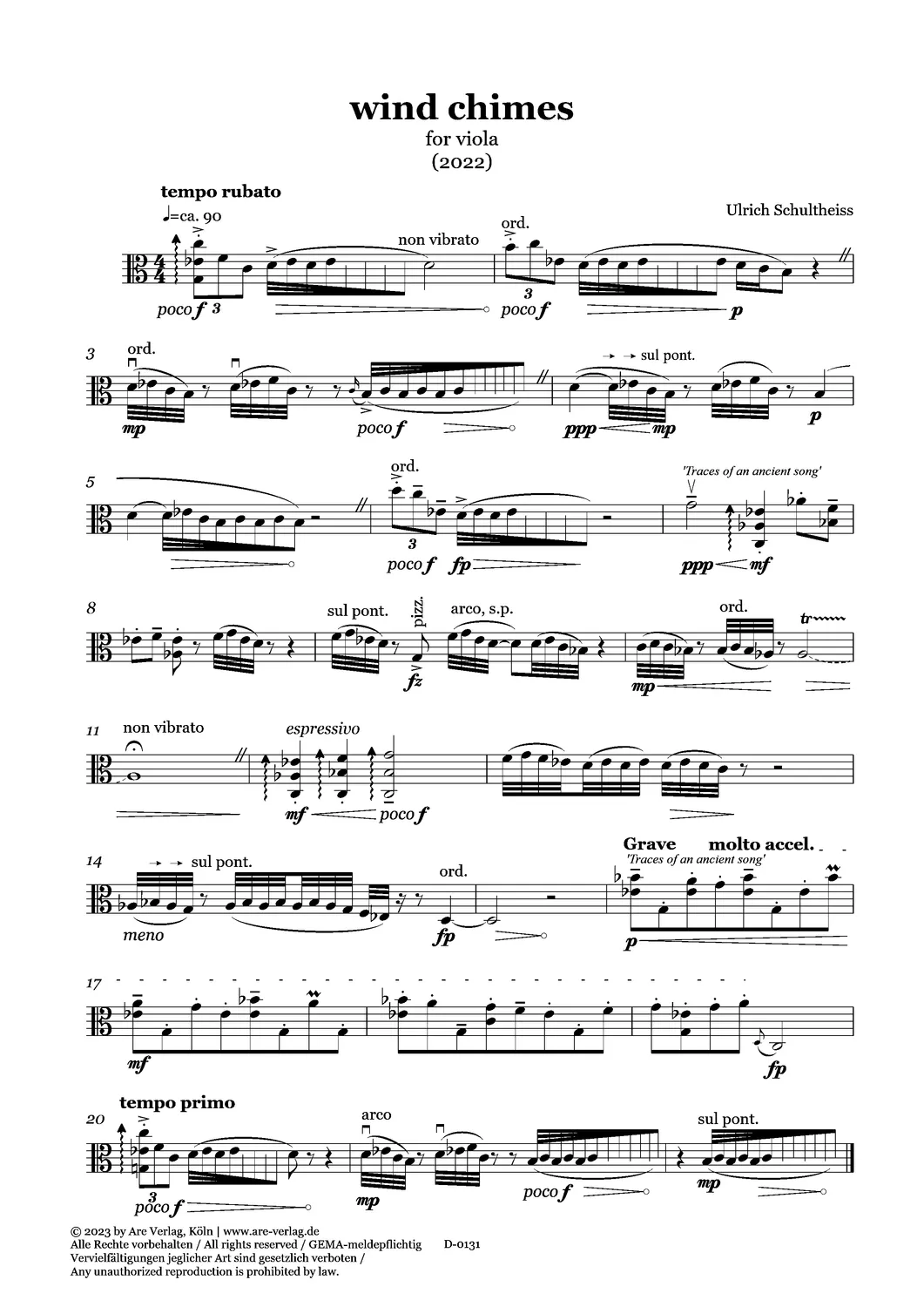 Are Musik Verlag Schultheiss wind chimes Viola Noten 2022