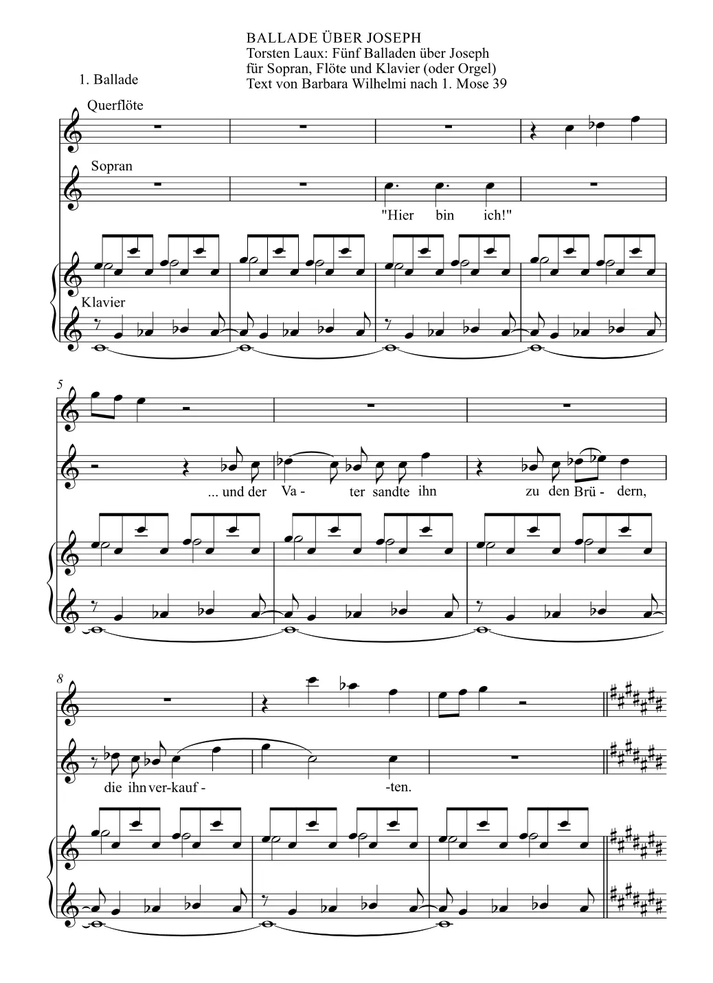 Are Musik Verlag Laux Ballade über Joseph Noten Sopran Flöte Klavier