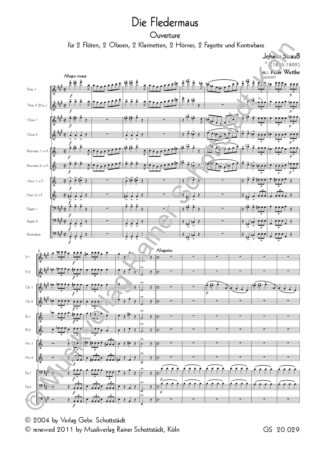 Musikverlag Rainer Schottstädt Fledermaus Ouverture op.362 Noten