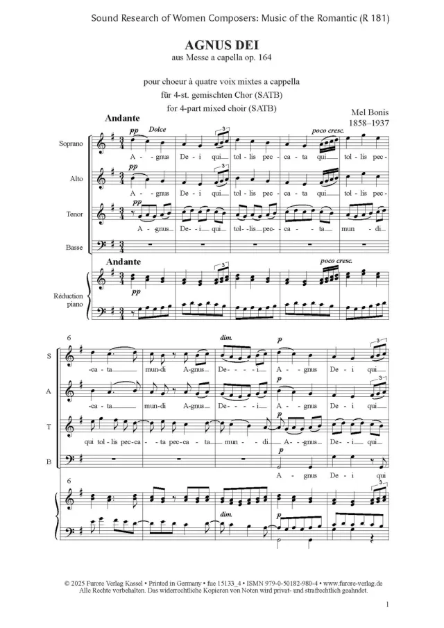 Furore Edition Agnus Dei 4-stimmig gemischter Chor Chornoten