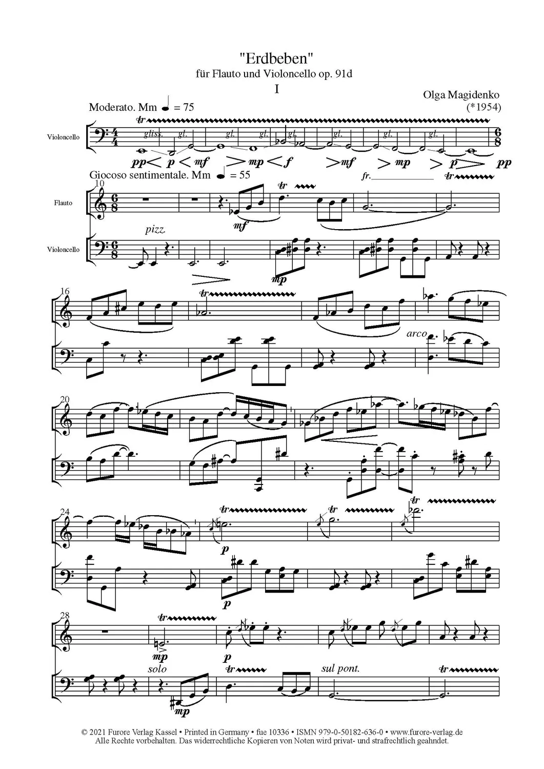 Furore Edition Erdbeben (earthquake) op. 91d für Flöte und Violoncello
