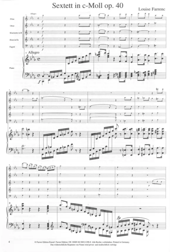 Furore Edition Sextett c-Moll op. 40 für Bläser und Klavier