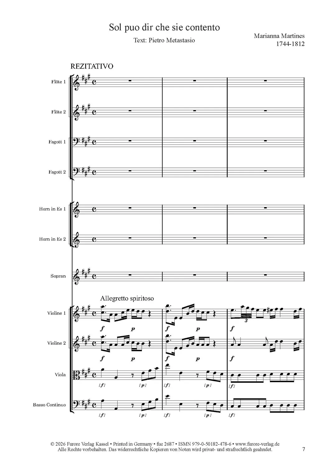 Furore Edition Sol puo dir Aria Noten Sopran Kammerorchester