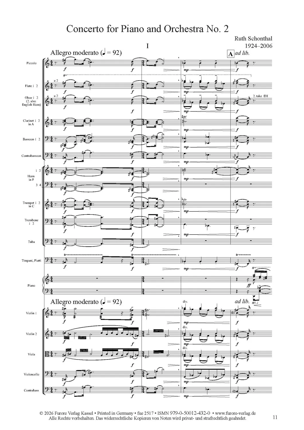 Furore Edition Concerto Piano Orchestra No. 2 Klavierkonzert