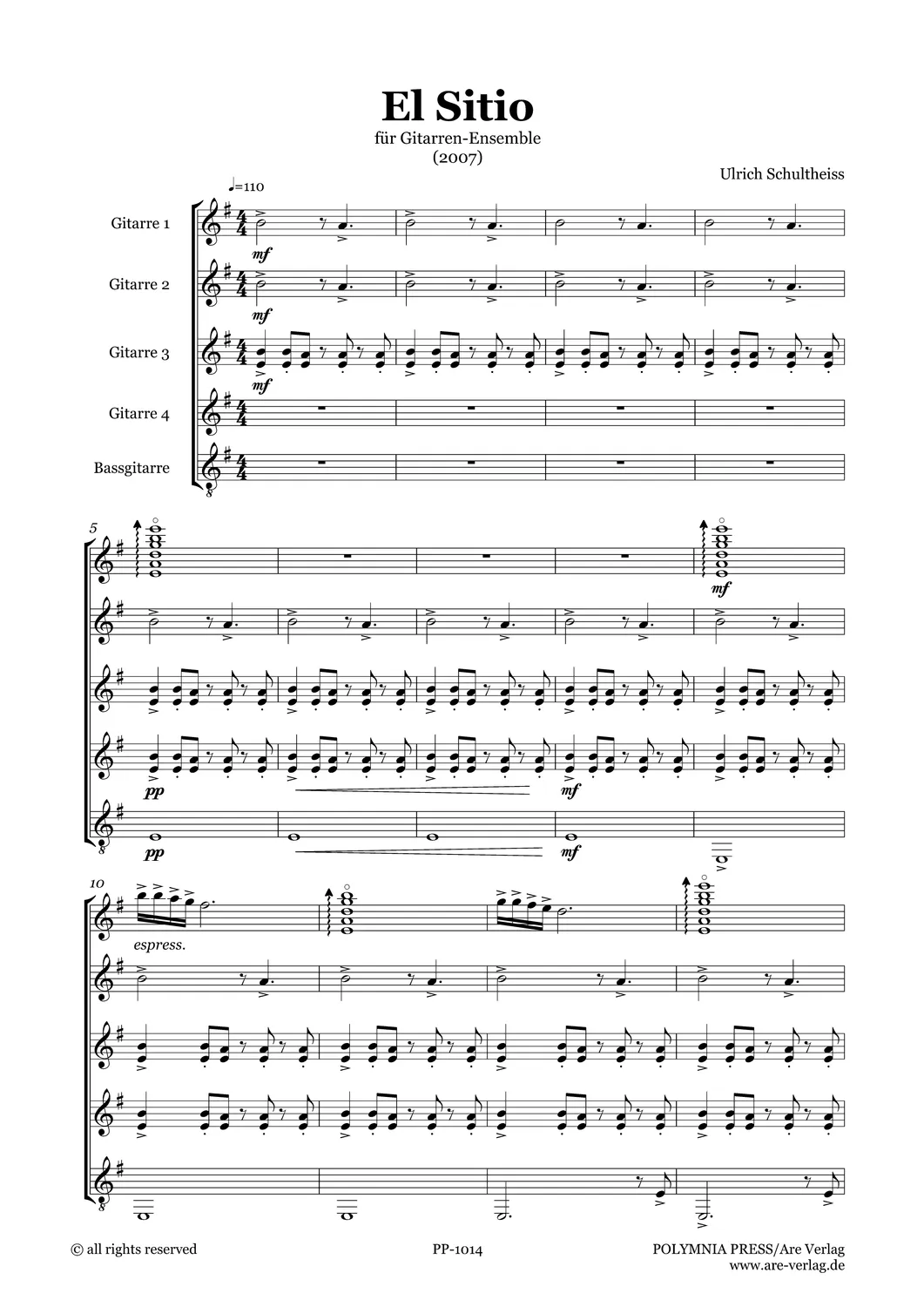 Are Musik Verlag El Sitio Gitarrenensemble Noten PP-1014