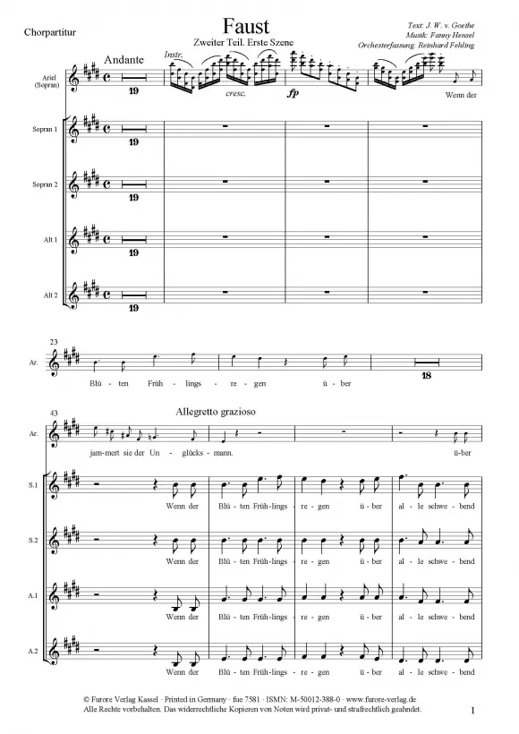 Furore Edition Faust II Kantate Chorpartitur SSAA Klavier