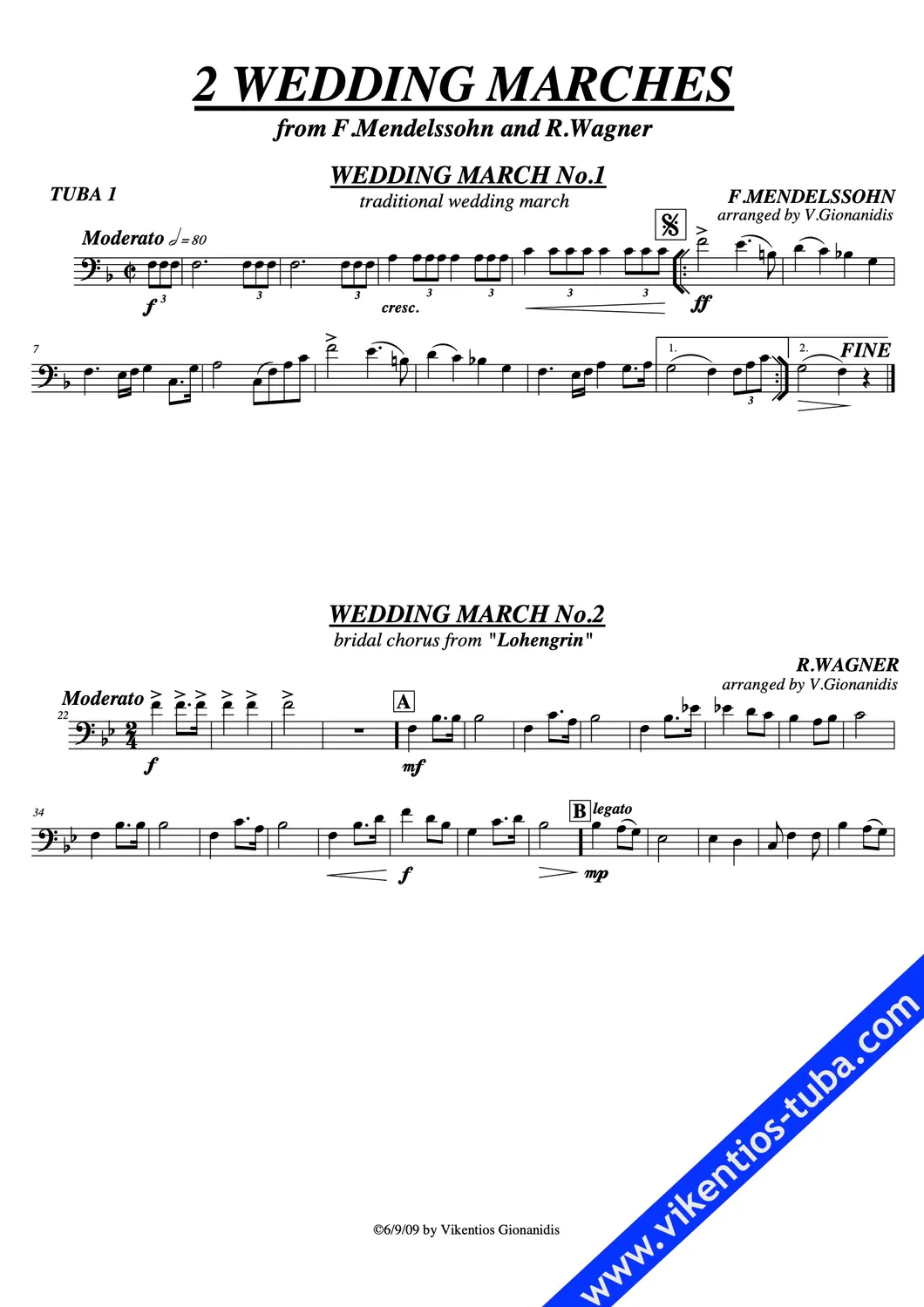 Vikentios Gionanidis Two Wedding Marches Tubaquartett Noten