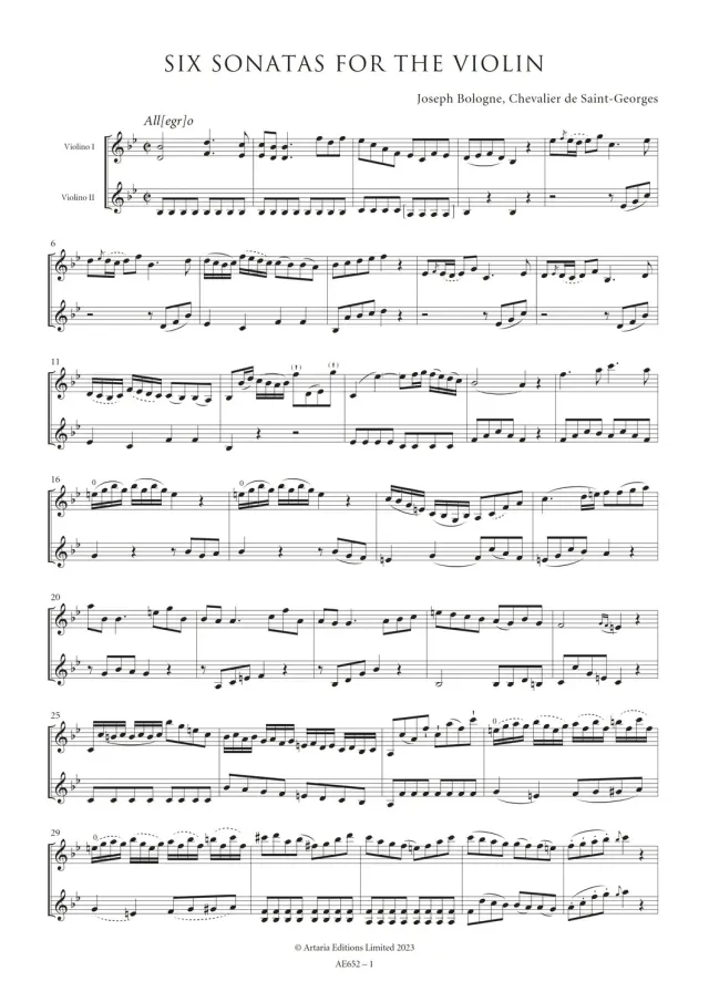 Artaria Six Sonatas for the Violin Violinsonaten
