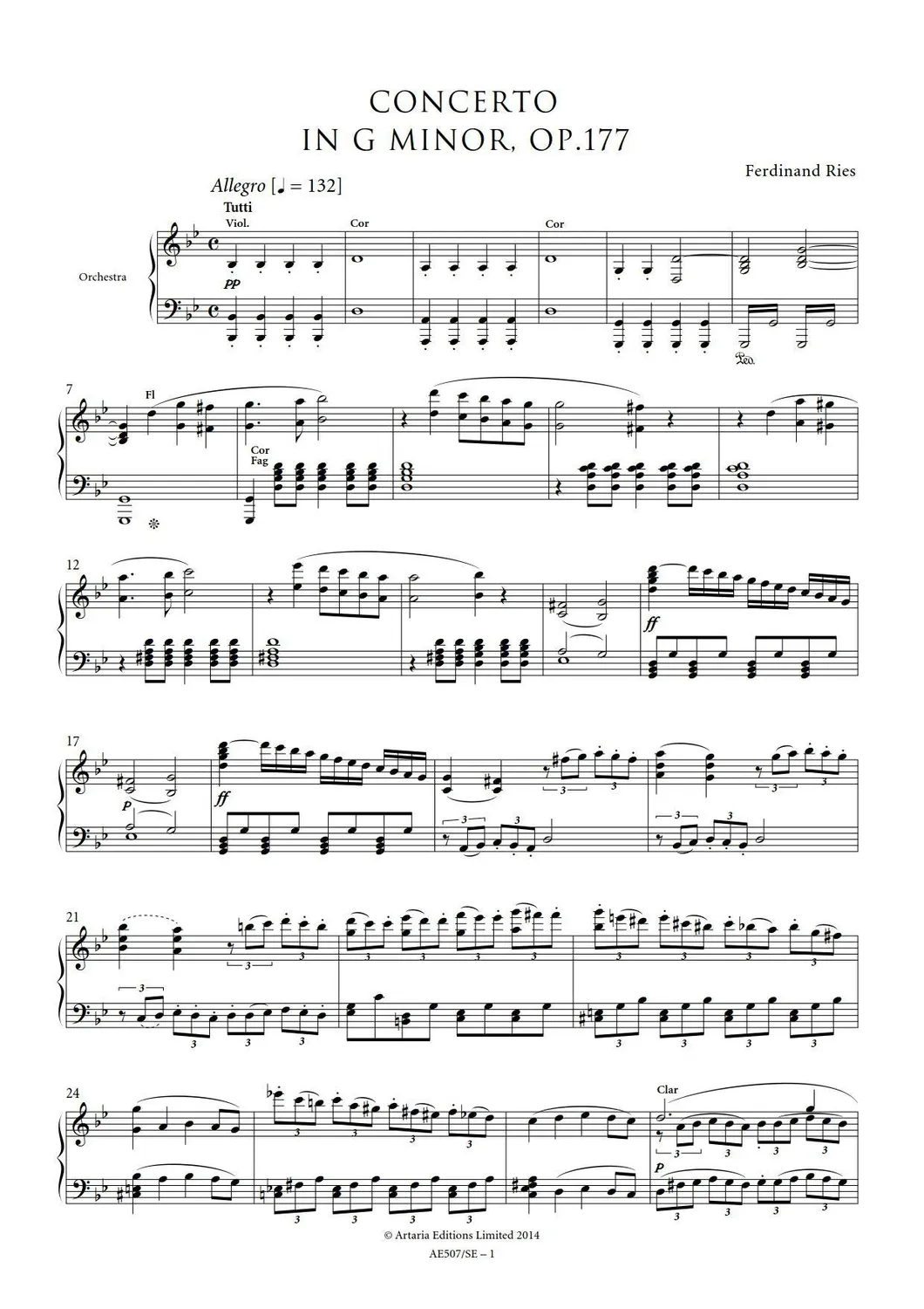 Artaria AE507 Ries Klavierkonzert Nr. 9 g-Moll Partitur