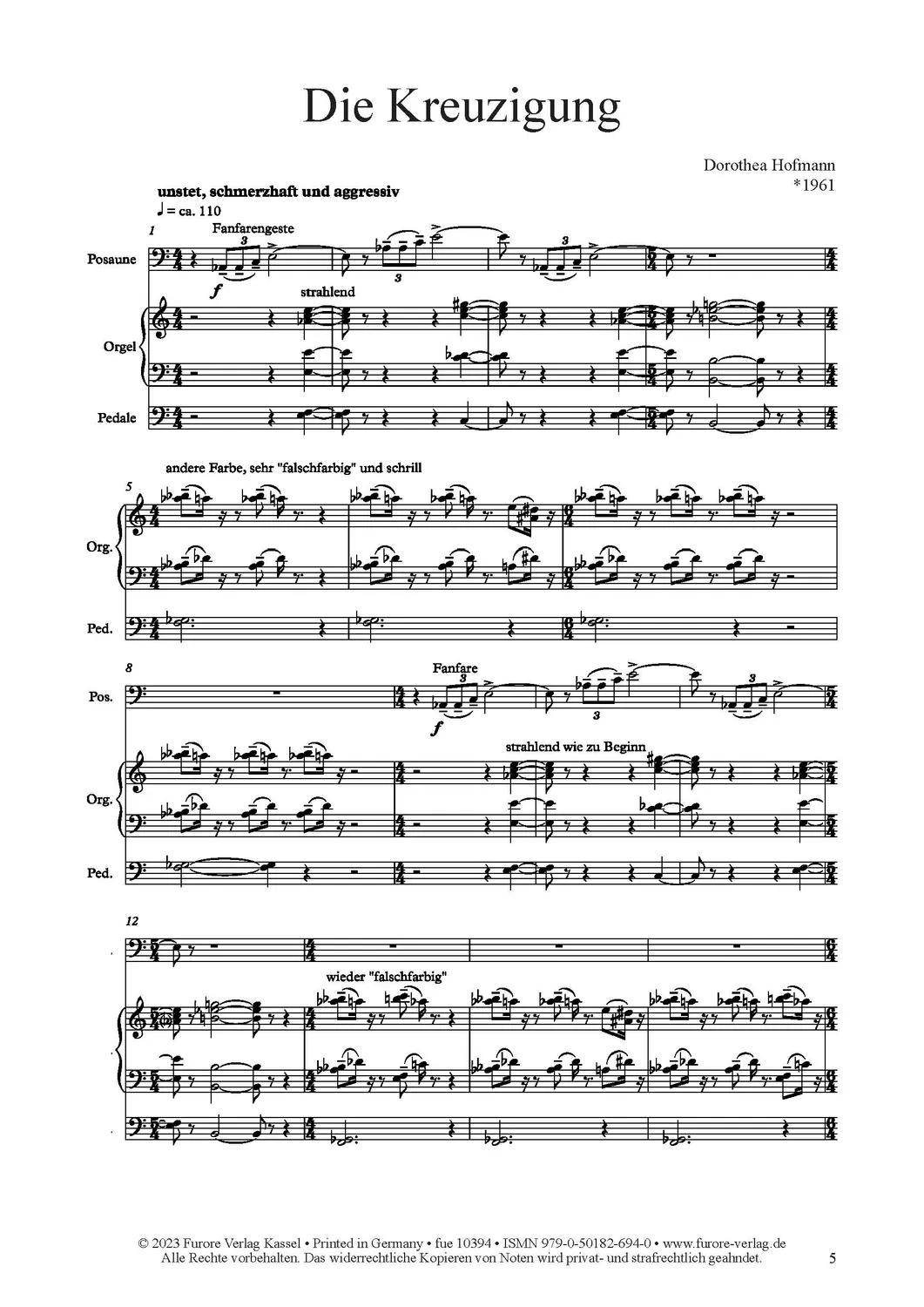 Furore Edition Die Kreuzigung 2022 für Posaune und Orgel