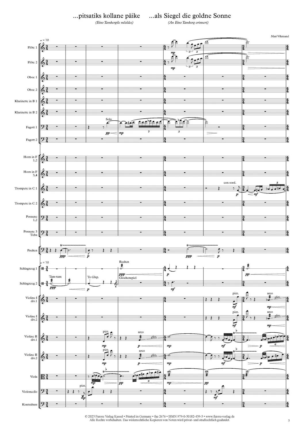 Furore Edition „…pitsatiks kollane Päike“ Orchesterpartitur