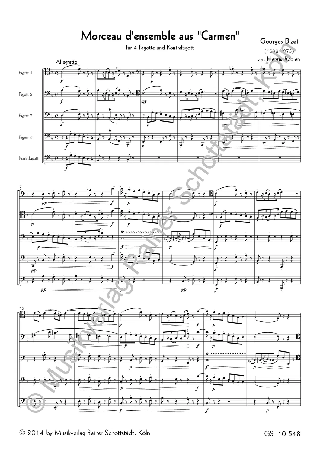 Musikverlag Rainer Schottstädt Morceau Carmen Noten 4 Fg Kfg