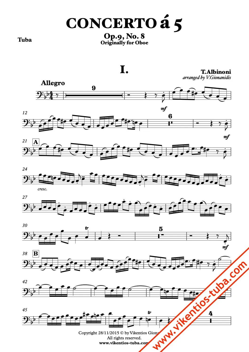 Vikentios Gionanidis Albinoni Concerto op.9 Nr.8 Tuba-Noten