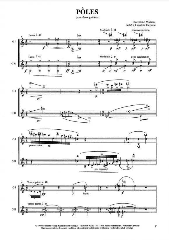 Furore Edition Pôles für 2 Gitarren Noten Partitur