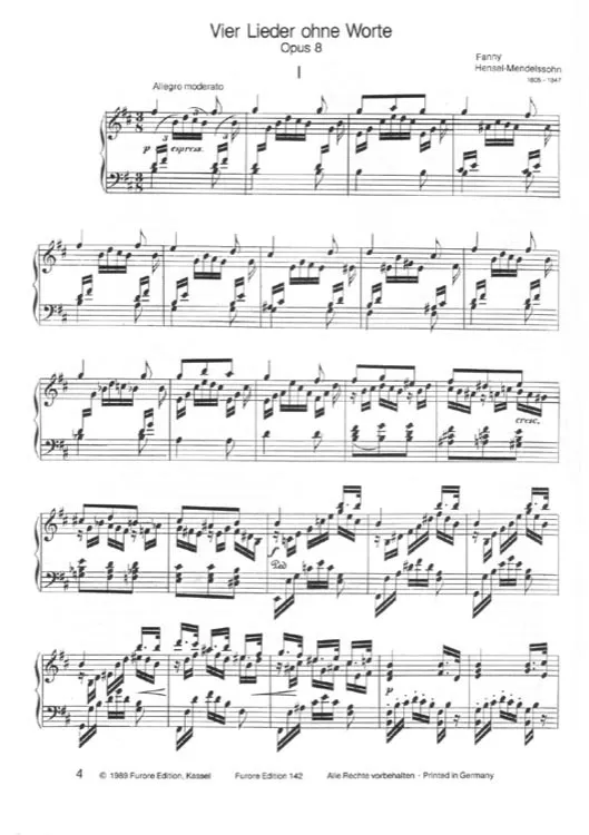 Furore Edition Vier Lieder ohne Worte op. 8 Klaviernoten