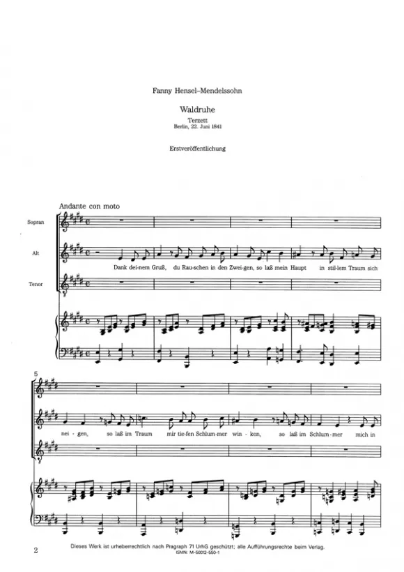 Furore Edition Hensel Waldruhe Partitur Terzett Klavier mittel