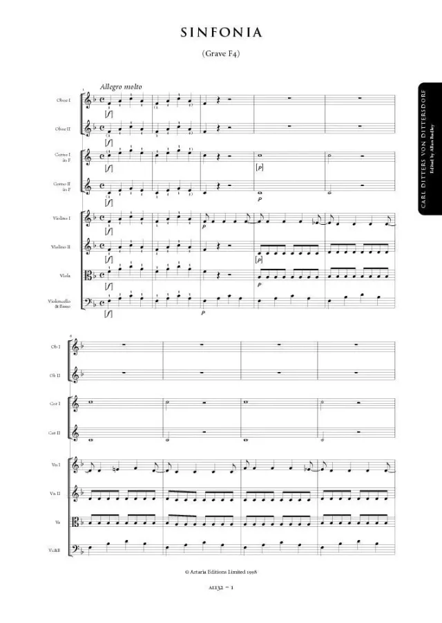 Artaria Dittersdorf Symphony in F major Grave F4 AE132 Partitur
