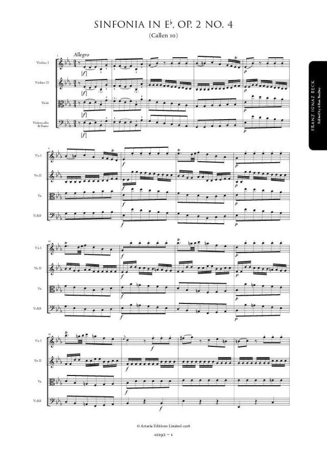 Artaria Beck Sinfonie Es-Dur Op. 2 Nr. 4 Partitur
