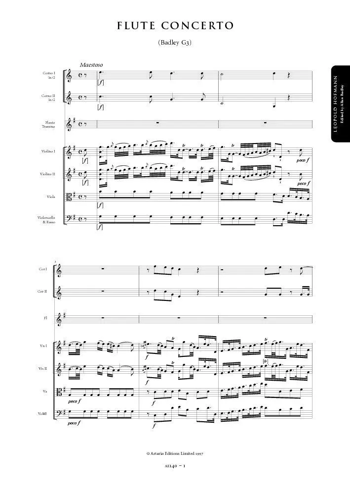 Artaria Hofmann Flötenkonzert G-Dur Badley G3 Notenausgabe