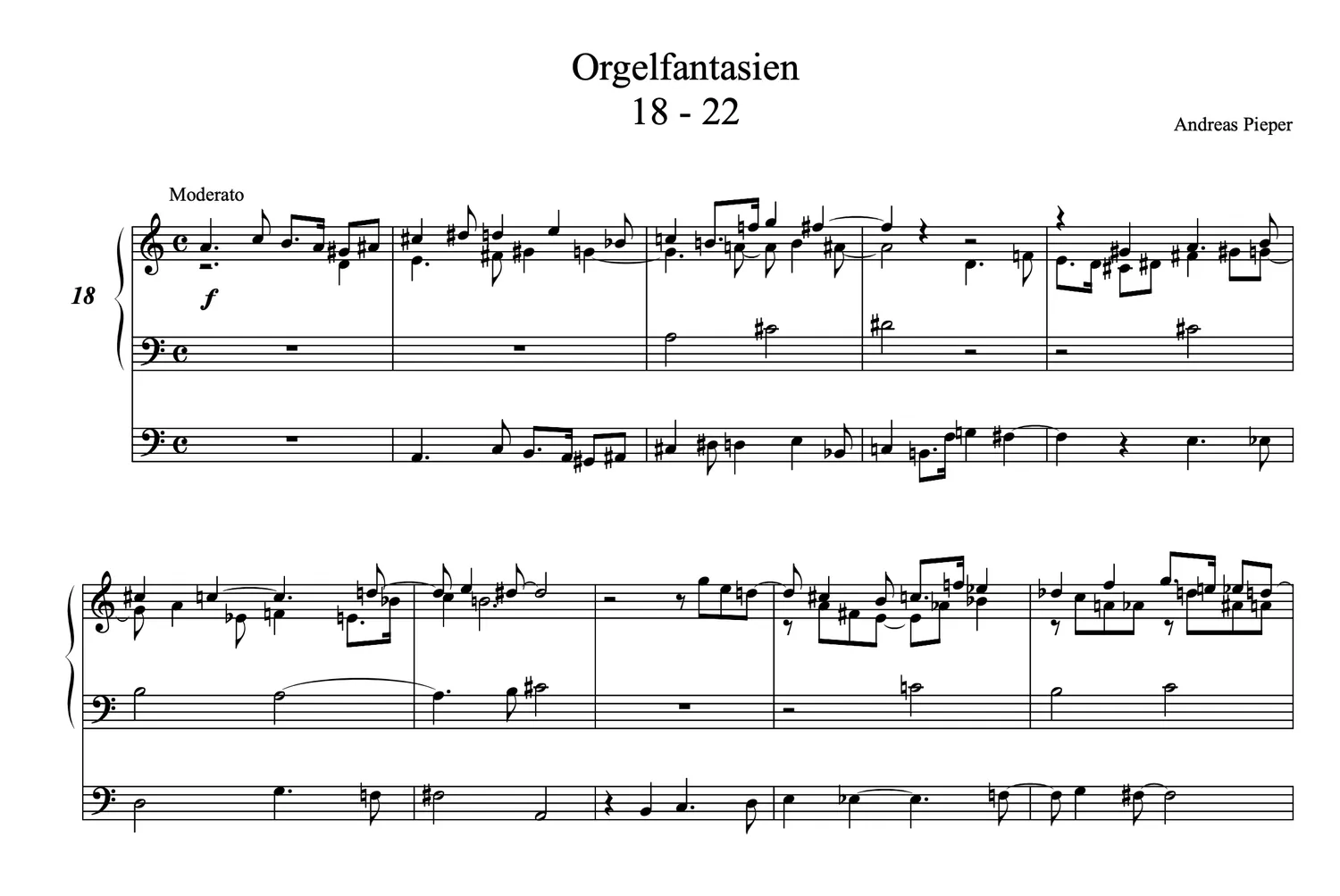 Are Musik Verlag Pieper 18.-22. Orgelfantasie Orgelnoten Are 3020