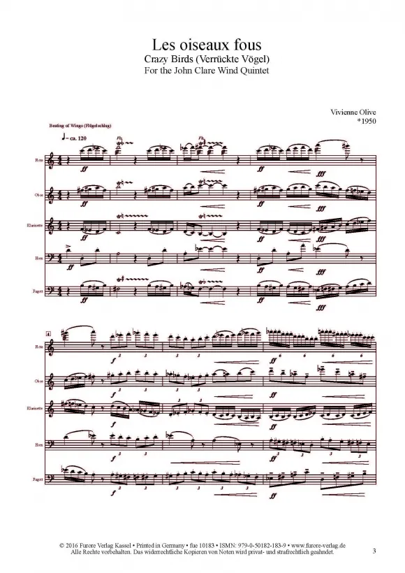 Furore Edition Les oiseaux fous Bläserquintett Noten schwer