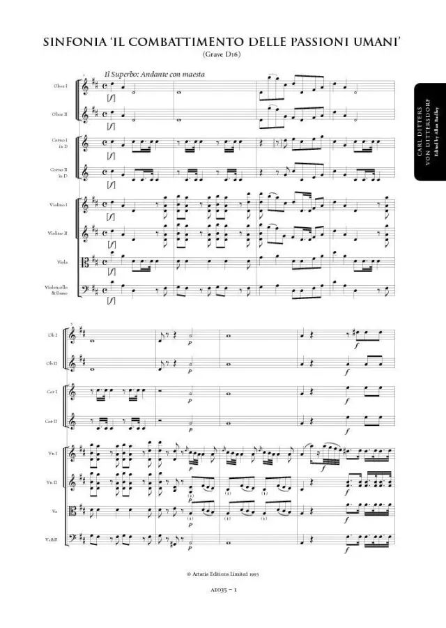Artaria Dittersdorf Sinfonia in D major Il combattimento delle passioni umane