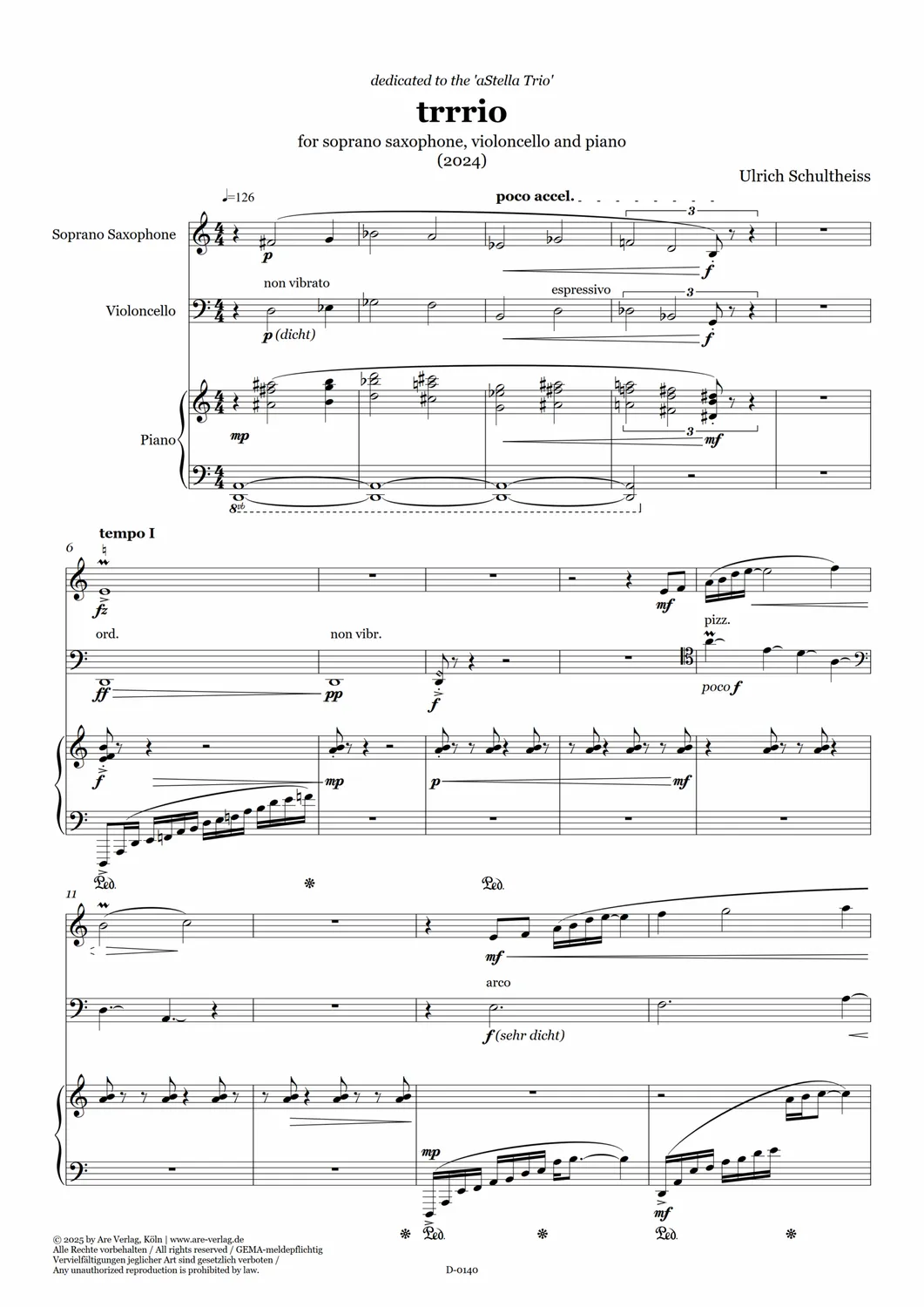 Are Musik Verlag Schultheiss trrrio Trio-Noten Saxophon