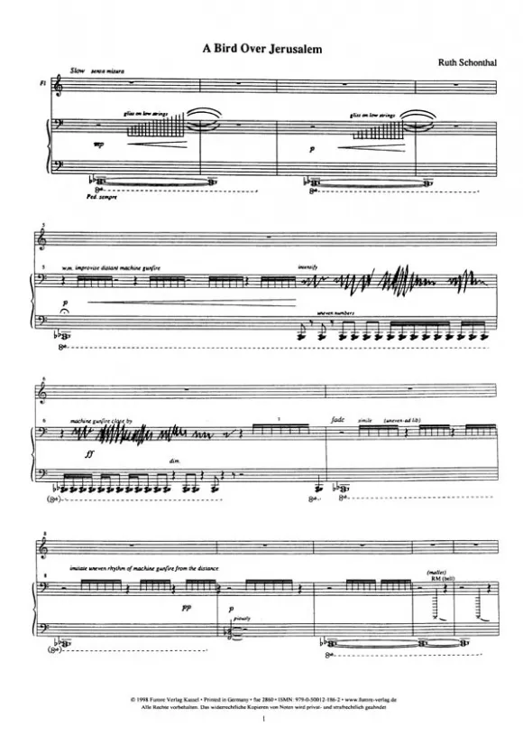Furore Edition A Bird over Jerusalem Partitur und Tape für Flöte und Klavier