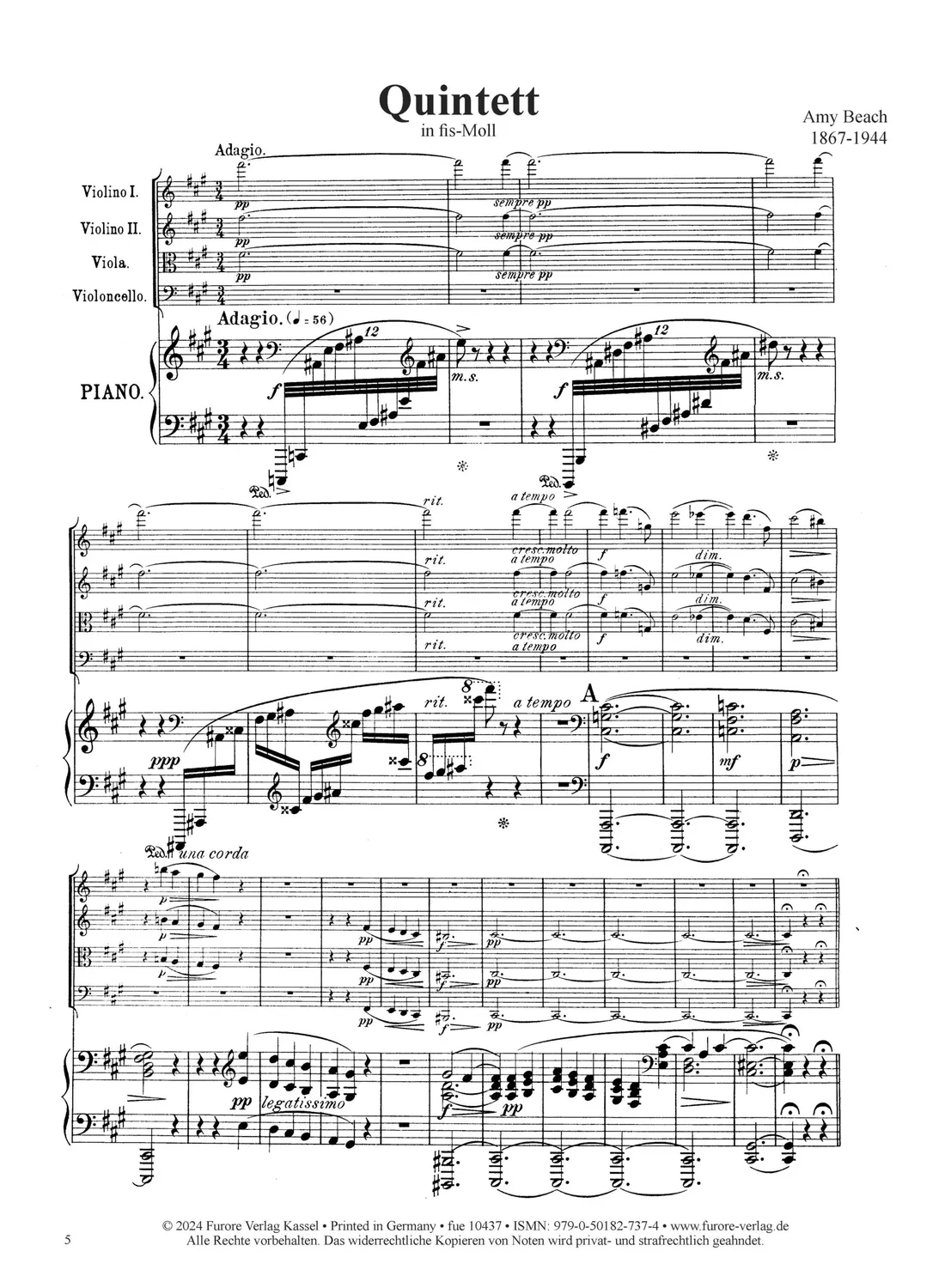 Furore Edition Piano Quintet fis-moll op. 67 Noten Klavierquintett