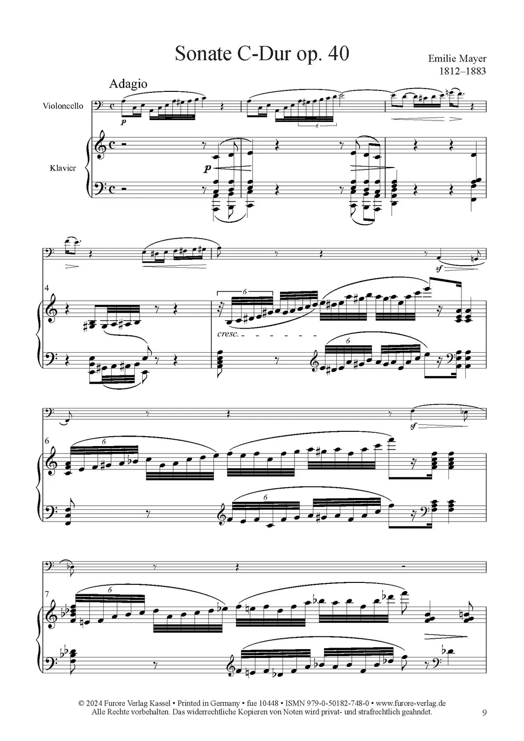 Furore Edition Sonate C-Dur op. 40 Noten Klavier Cello