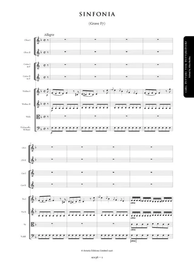 Artaria Dittersdorf Sinfonie F-Dur AE036 Partitur
