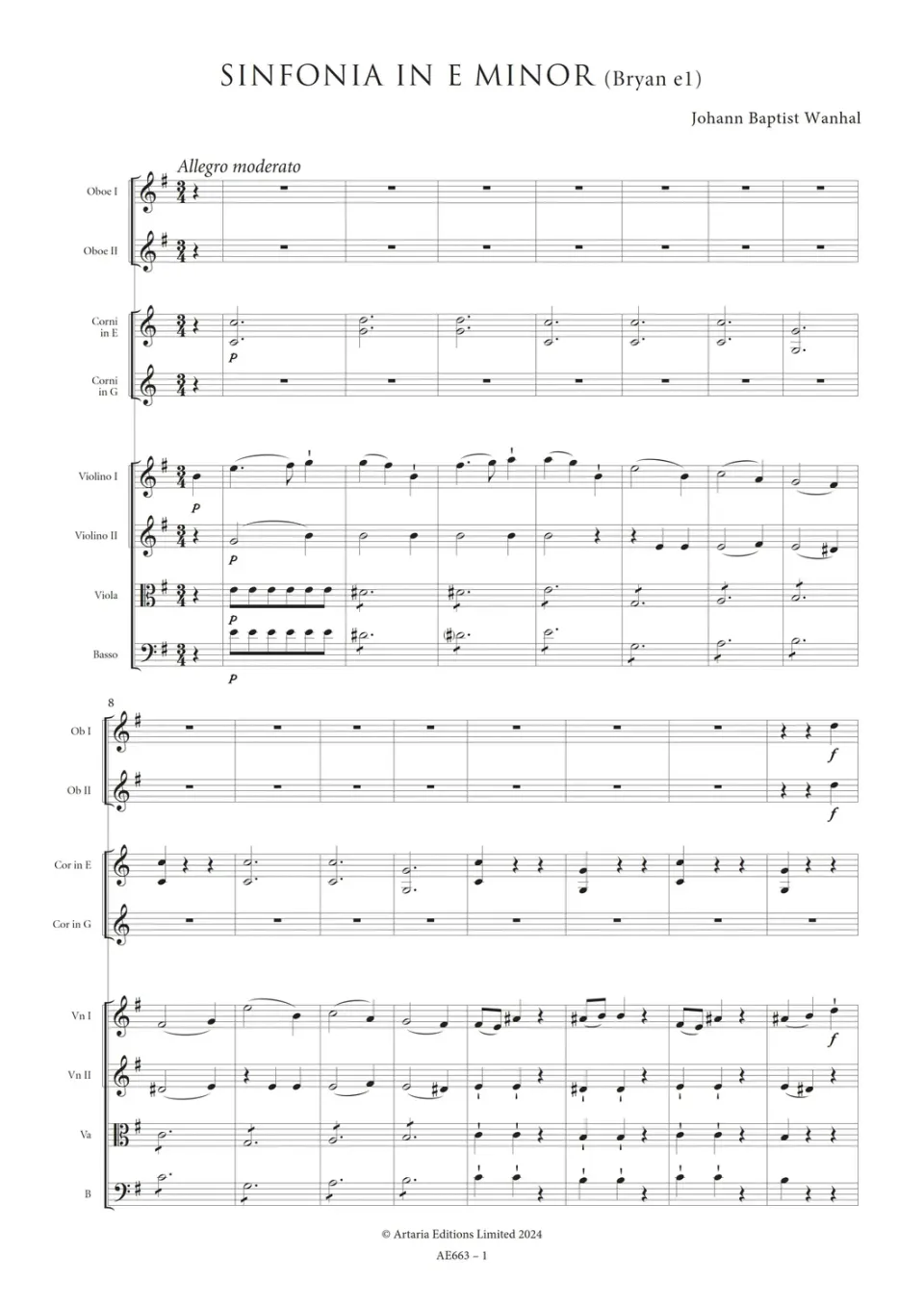 Artaria AE663 Wanhal Sinfonie e-Moll Partitur Orchester