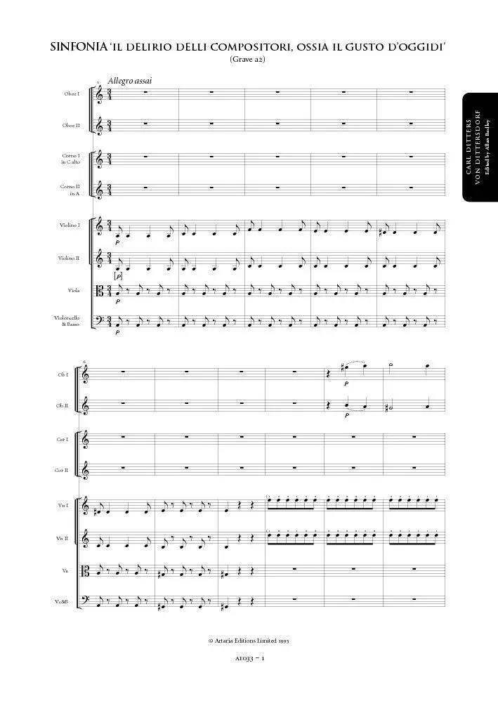 Artaria Dittersdorf Sinfonia a-moll Delirio Partitur Ausgabe