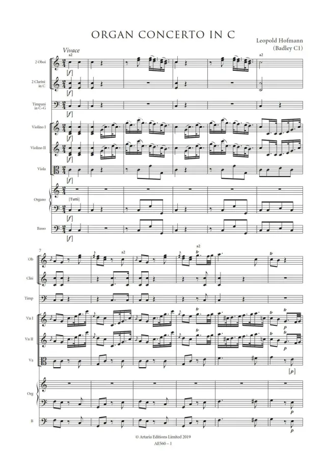 Artaria Hofmann Organ Concerto in C major (Badley C1)