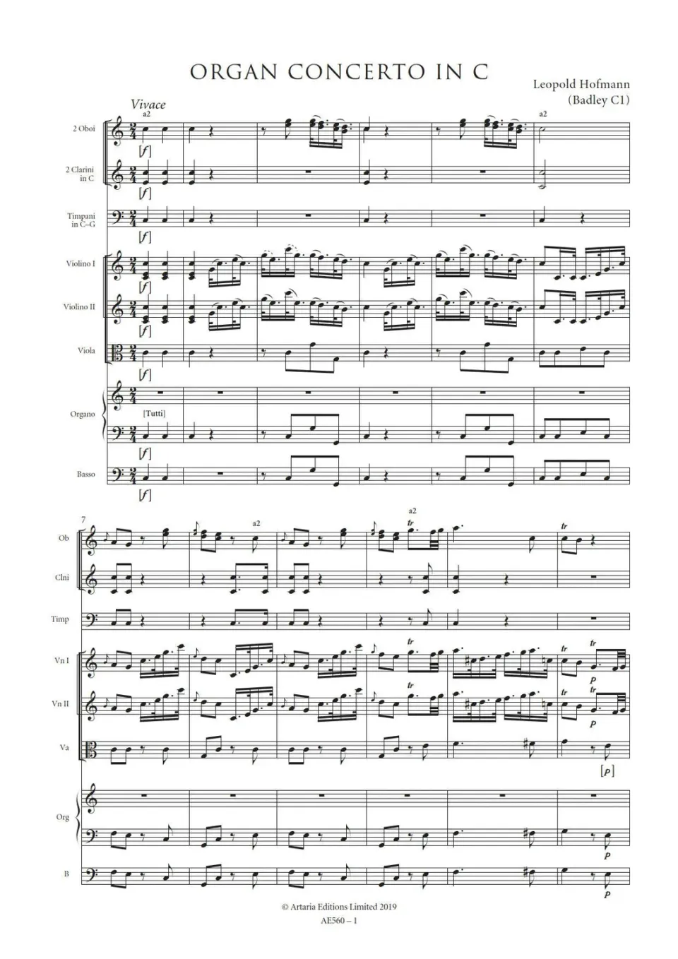 Artaria Hofmann Organ Concerto in C major (Badley C1)