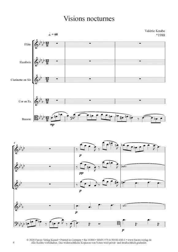 Furore Edition Visions nocturnes Holzbläserquintett Partitur