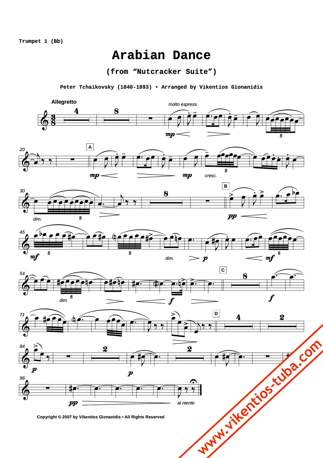 Vikentios Gionanidis Arabian Dance from Nutcracker Noten Blechbläserquintett