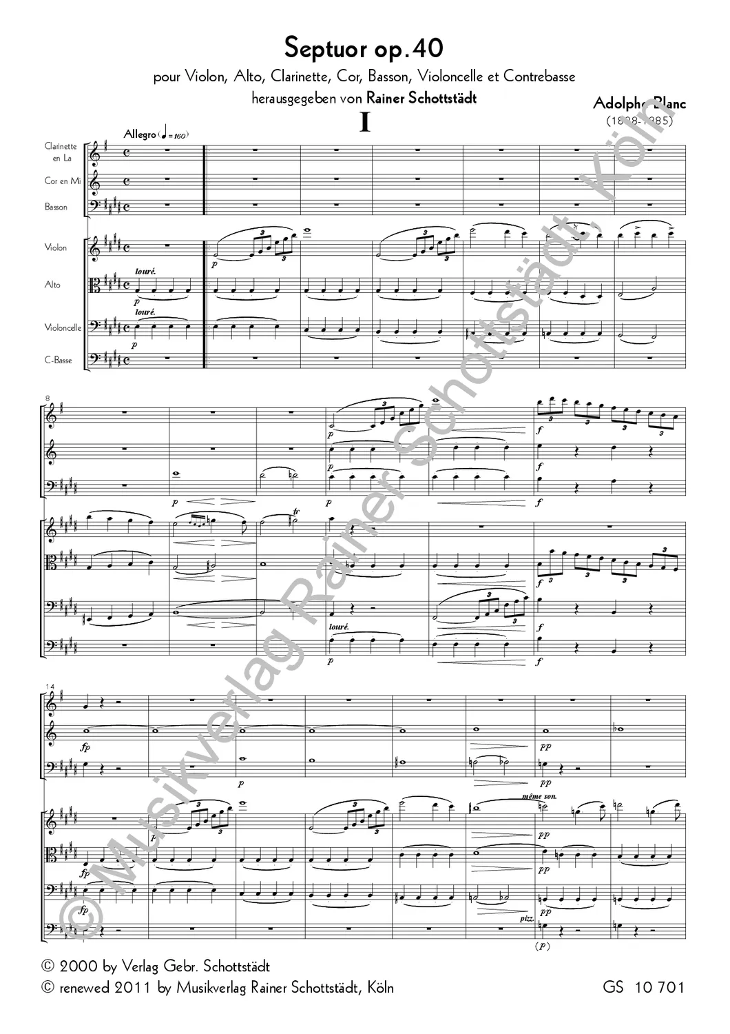 Musikverlag Rainer Schottstädt Septuor E-dur op. 40 Noten für Septett