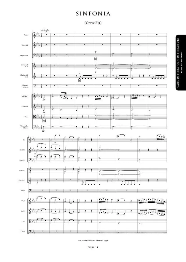 Artaria Dittersdorf Symphony in E flat major Grave Eb9 Partitur