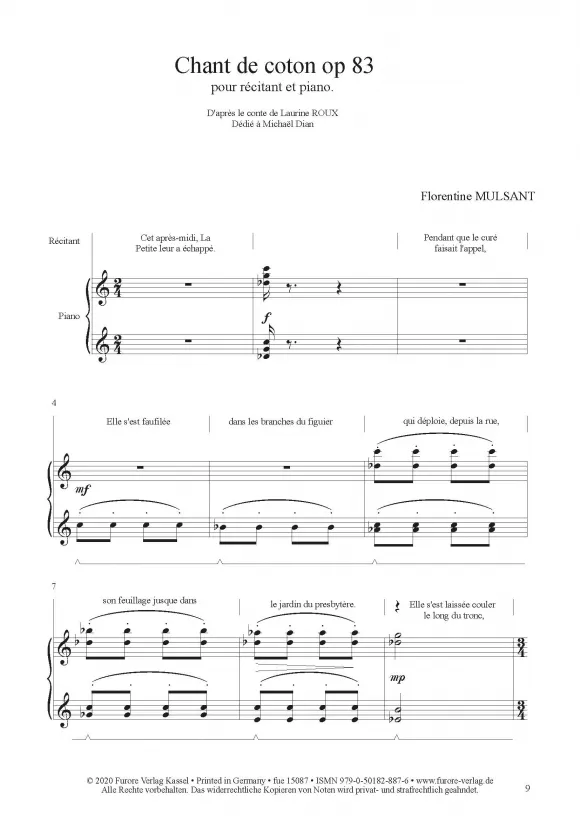 Furore Edition Chant de Coton Klaviernoten Erzähler