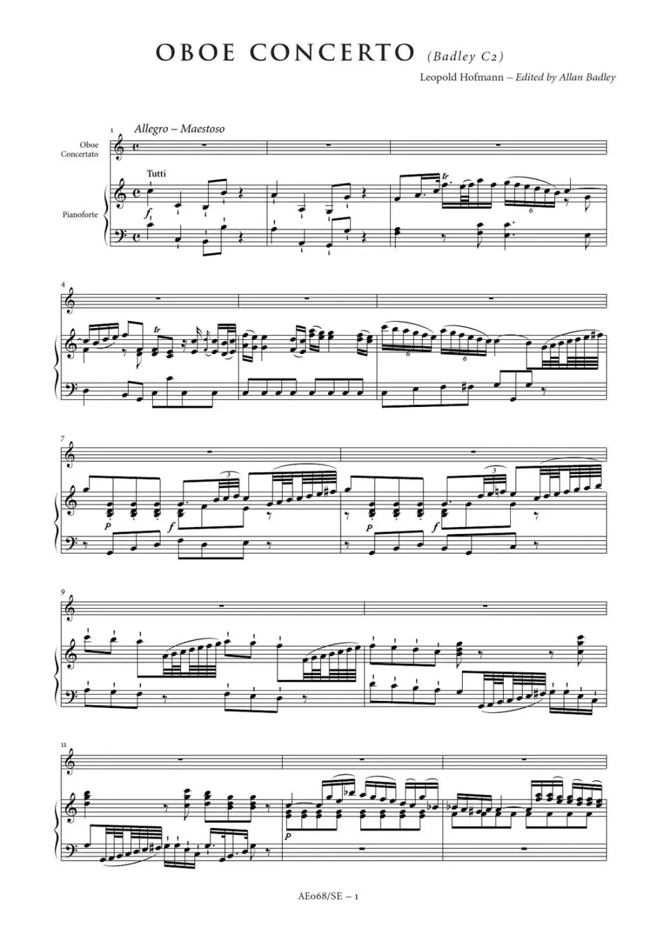 Artaria Hofmann Oboe Concerto in C major (Badley C2) Noten