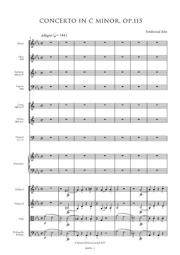 Artaria Ries AE478 Klavierkonzert Nr. 4 Noten c-moll