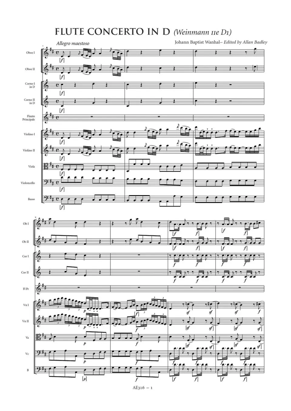 Artaria Wanhal Flötenkonzert D-Dur Weinmann IIe:D1