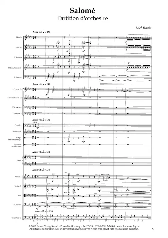 Furore Edition Bonis Salomé op. 100/2 Orchester Leihmaterial