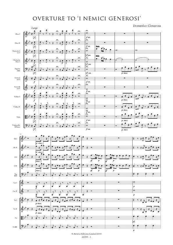 Artaria Overture to 'I nemici generosi' AE299