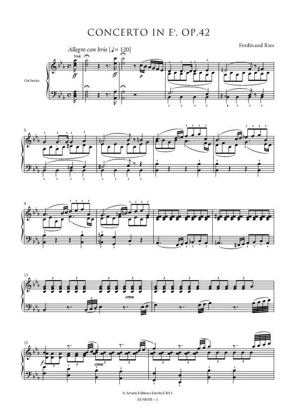 Artaria Ries Piano Concerto No. 2 in E flat, Op. 42 Noten
