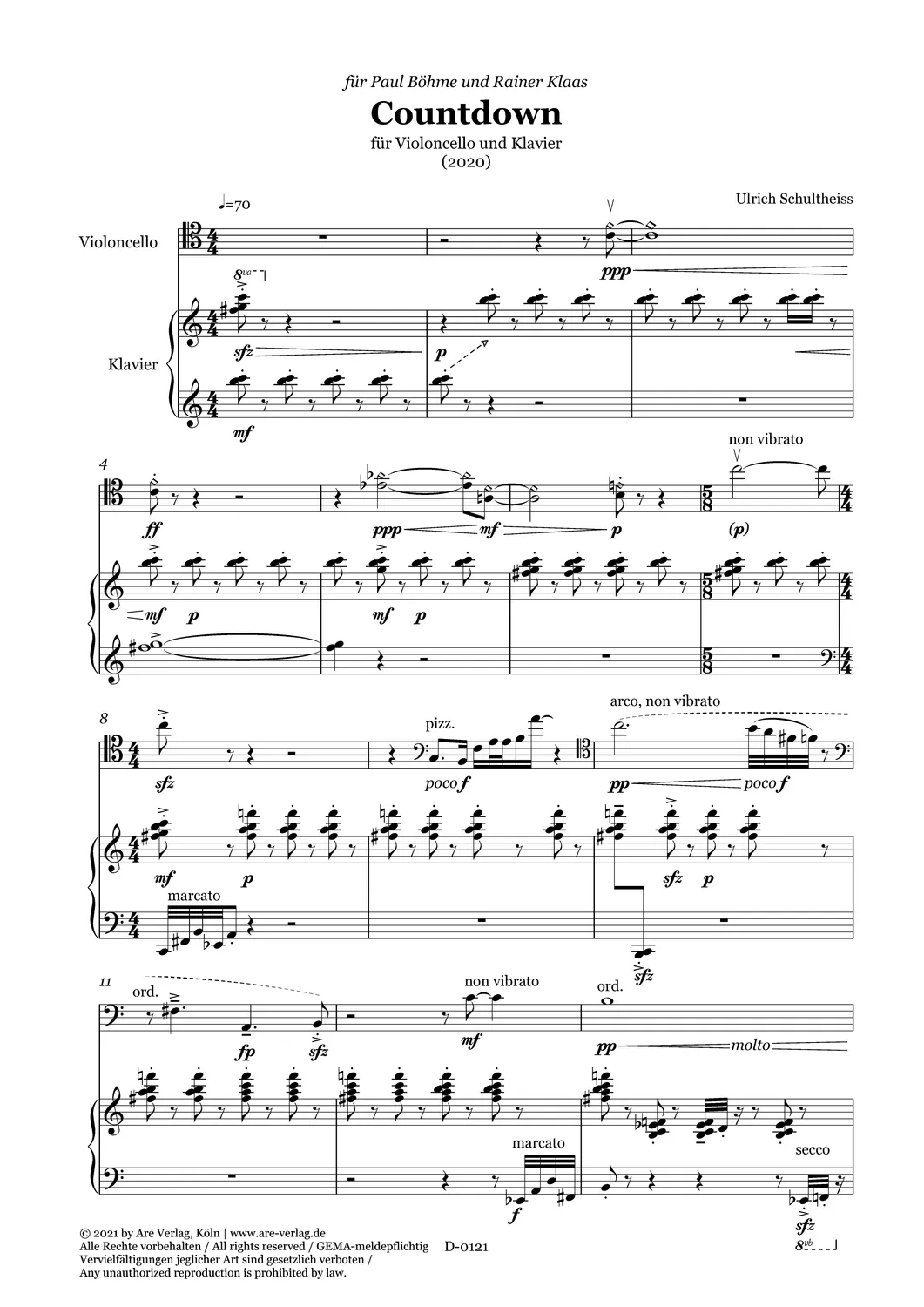 Are Musik Verlag Countdown Violoncello Klavier Noten